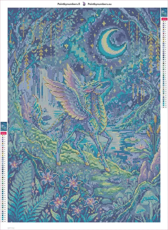Diamond painting adhesive canvas preview - Moonlit Fantasy Unicorn Forest
