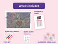 Thumbnail for Moonlit Moth Wings 60x40cm diamond painting kit contents: adhesive canvas, color chart, tools, and diamond bags
