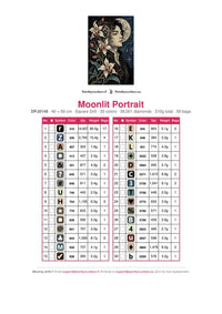Thumbnail for Moonlit Portrait diamond painting color chart – 30 DMC colors