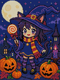 Thumbnail for Diamond painting pattern chart - Moonlit Witch Kitten