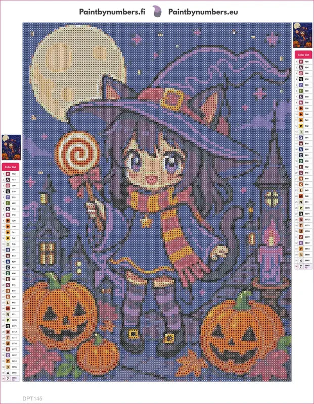 Moonlit Witch Kitten diamond painting adhesive canvas 30x40cm