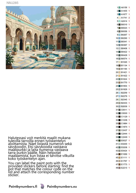 Color chart and instructions - Moorish Courtyard Fountain 50x40cm