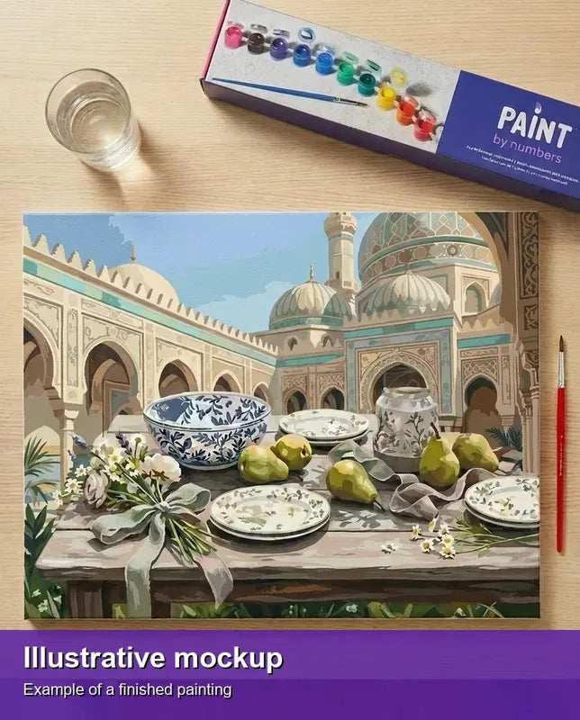 Illustration of the completed paint by numbers - Moorish Courtyard Fountain 50x40cm
