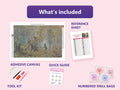 Thumbnail for What is included in the Morning in a Pine Forest by Shishkin diamond painting kit - adhesive canvas, reference sheet, tools and numbered drill bags