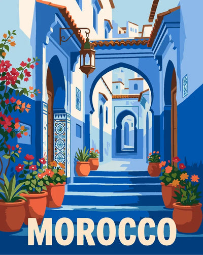 Morocco travel poster Paint By Numbers, blue city