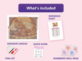 Thumbnail for Mother Cat and Kittens 50x40cm diamond painting kit contents: adhesive canvas, color chart, tools and diamond bags