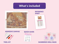 Thumbnail for Mother Cat and Kittens 50x40cm diamond painting kit contents: adhesive canvas, color chart, tools and diamond bags