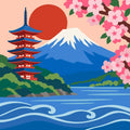 Thumbnail for Japanese pagoda, Mount Fuji and cherry blossoms paint by numbers