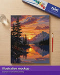 Thumbnail for Finished paint by numbers mockup - Mountain Lake Sunset 40x50cm