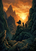 Thumbnail for Diamond Painting of a mountain landscape with three figures walking toward a castle at sunset.