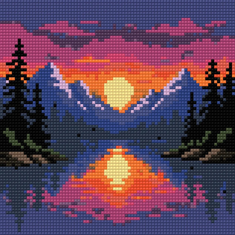 Diamond painting pattern chart - Mountain Sunset Lake