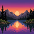 Thumbnail for Diamond Painting of a mountain lake at sunset, with purple and orange sky and soft reflections on the water.