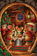 Thumbnail for mouse family Christmas Eve in a tiny home, 20x30 cm diamond painting – full design preview