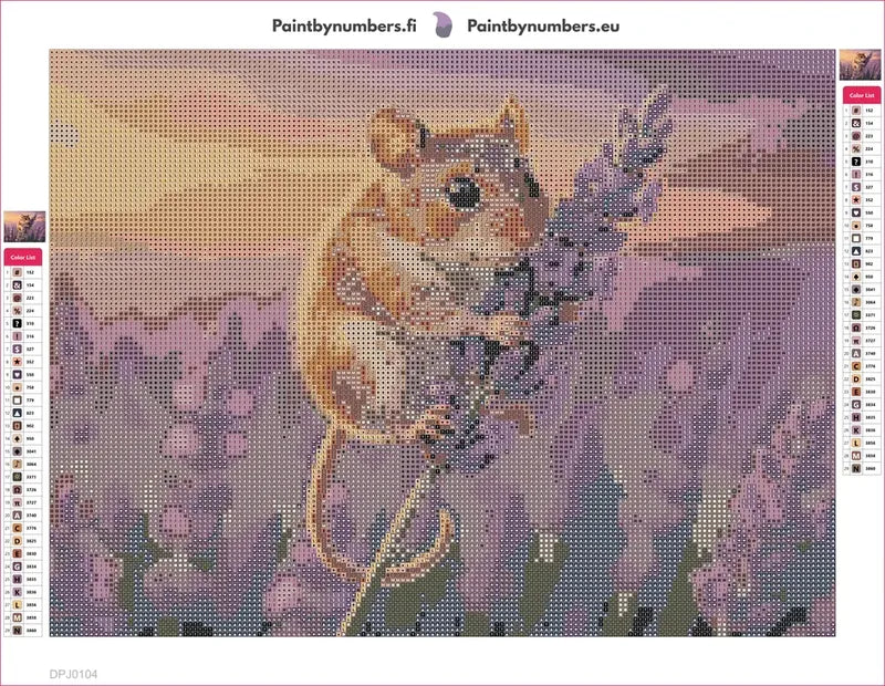 Mouse on Lavender diamond painting adhesive canvas 40x30cm