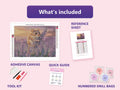 Thumbnail for Mouse on Lavender 40x30cm diamond painting kit contents: adhesive canvas, color chart, tools and diamond bags