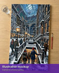 Thumbnail for Finished paint by numbers mockup - Museum Staircase and Birds 40x70cm