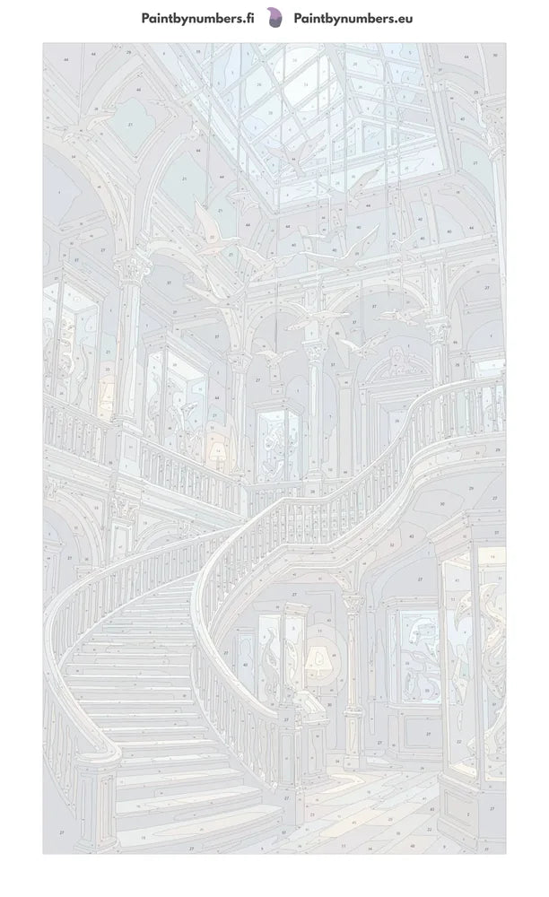 Paint by numbers numbered canvas - Museum Staircase and Birds 40x70cm