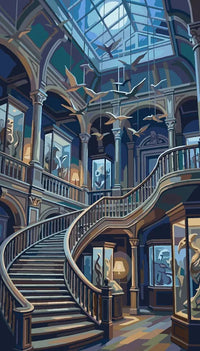 Thumbnail for Museum staircase and birds hanging from ceiling paint by numbers