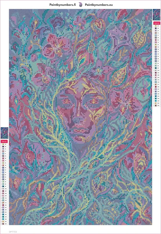Diamond painting adhesive canvas preview - Mystical Floral Spirit Portrait