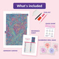 Thumbnail for What is included in the Mystical Floral Spirit Portrait diamond painting kit - adhesive canvas, reference sheet, tools and numbered drill bags