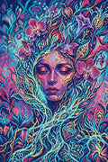 Thumbnail for Mystical Floral Spirit Portrait, 40x60 cm diamond painting – full design preview without the close-up inset