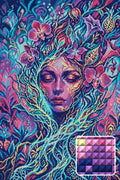 Thumbnail for Mystical Floral Spirit Portrait, 40x60 cm diamond painting – finished design preview with a close-up of square drills