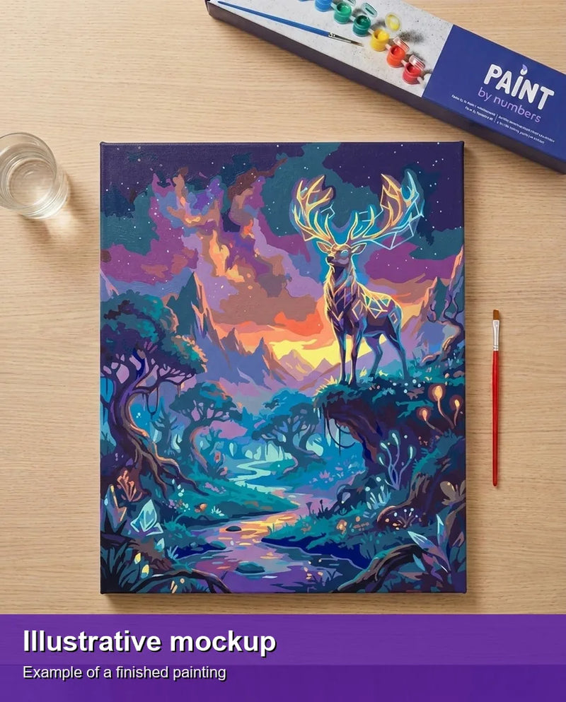 Finished paint by numbers mockup - Mystical Forest Majesty 40x50cm