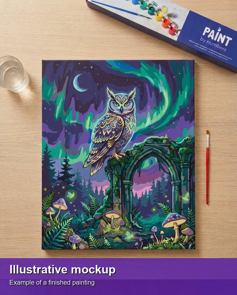 Finished paint by numbers mockup - Mystical Night Owl 40x50cm