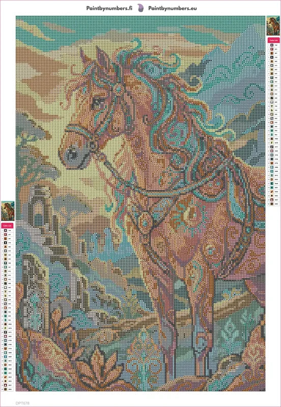 Diamond painting adhesive canvas preview - Mystical Ornate Horse in Ruins