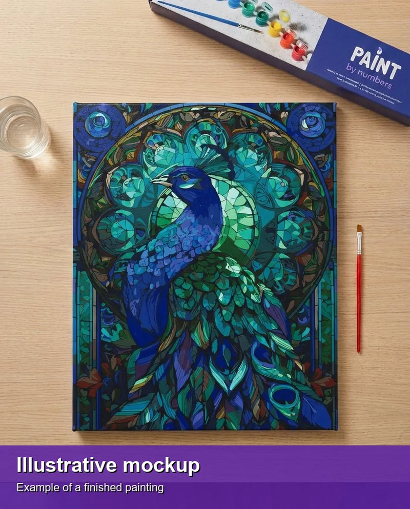 Finished paint by numbers mockup - Mystical Peacock Art 40x50cm