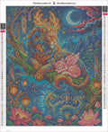 Thumbnail for Diamond painting adhesive canvas preview - Mythical Lion and Winged Cat Night