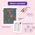 Thumbnail for What is included in the Mythical Lion and Winged Cat Night diamond painting kit - adhesive canvas, reference sheet, tools and numbered drill bags