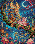 Thumbnail for Mythical Lion and Winged Cat Night, 40x50 cm diamond painting – full design preview without the close-up inset