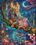 Thumbnail for Mythical Lion and Winged Cat Night, 40x50 cm diamond painting – finished design preview with a close-up of round drills