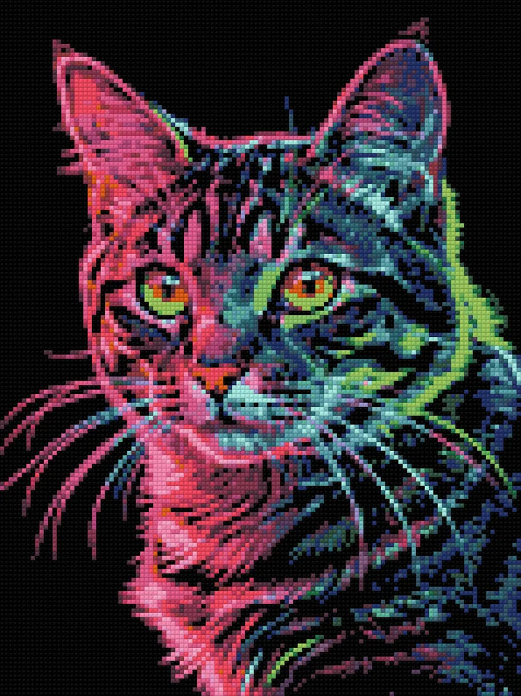 Diamond Pattern - Neon Cat Portrait