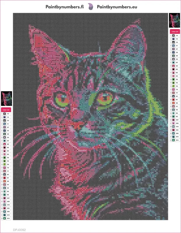 Neon Cat Portrait diamond painting adhesive canvas 30x40cm