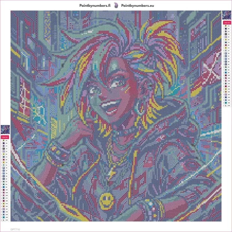 Diamond painting adhesive canvas preview - Neon Cyberpunk Girl Portrait