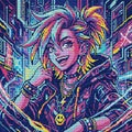 Thumbnail for Neon Cyberpunk Girl Portrait, 50x50 cm diamond painting – full design preview without the close-up inset