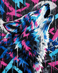 Thumbnail for Howling wolf with graffiti style background paint by numbers