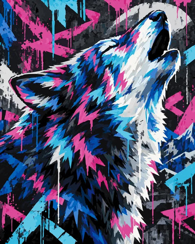 Howling wolf with graffiti style background paint by numbers