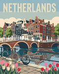 Thumbnail for Netherlands travel poster Paint By Numbers, tulips, bicycle and city