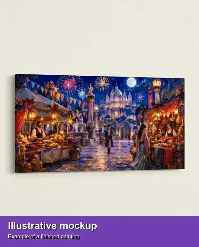 Finished paint by numbers mockup - Night Market and Palace Fireworks 160x80cm