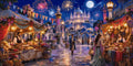 Thumbnail for Night market, palace and fireworks paint by numbers scene. Festive and colorful night.