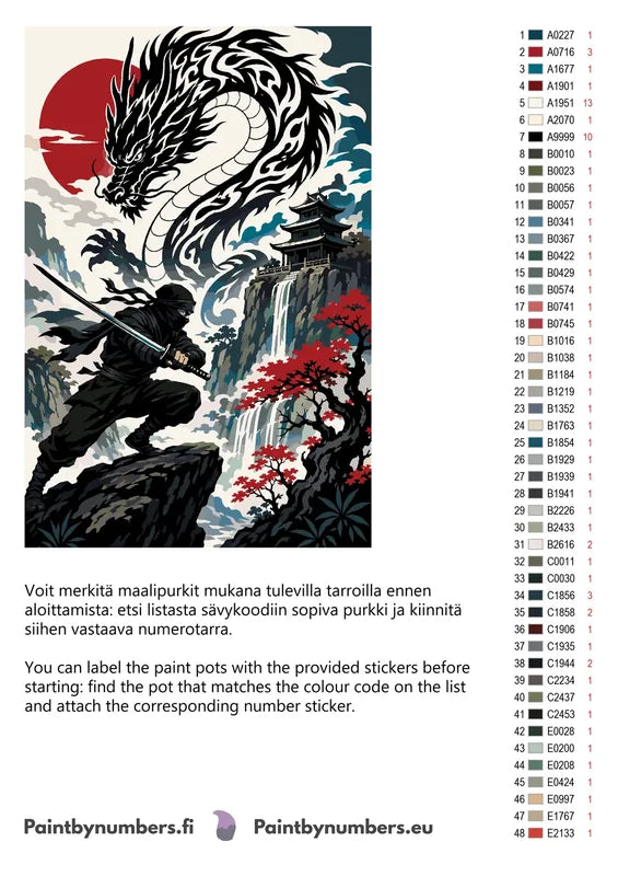 Color chart and instructions - Ninja and Dragon Cliff 40x50cm