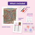 Thumbnail for What is included in the Noble Woman Riding Horse diamond painting kit - adhesive canvas, reference sheet, tools and numbered drill bags