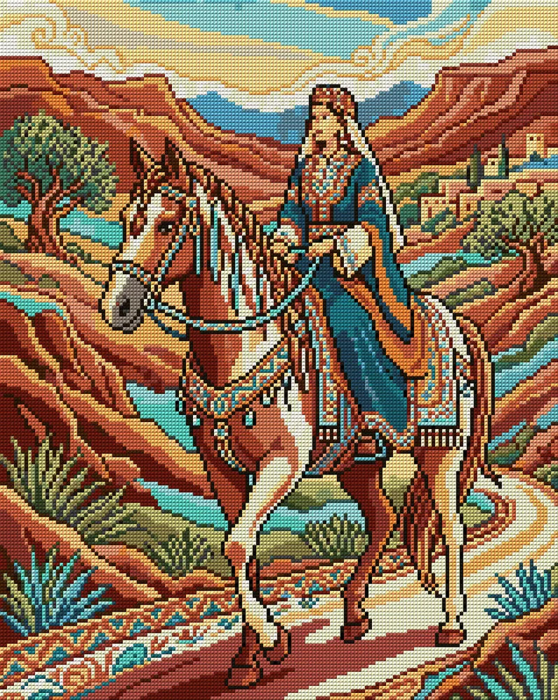 Noble Woman Riding Horse, 40x50 cm diamond painting – full design preview without the close-up inset