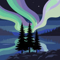 Thumbnail for Northern lights, pine trees and lake paint by numbers. Nordic night scene.