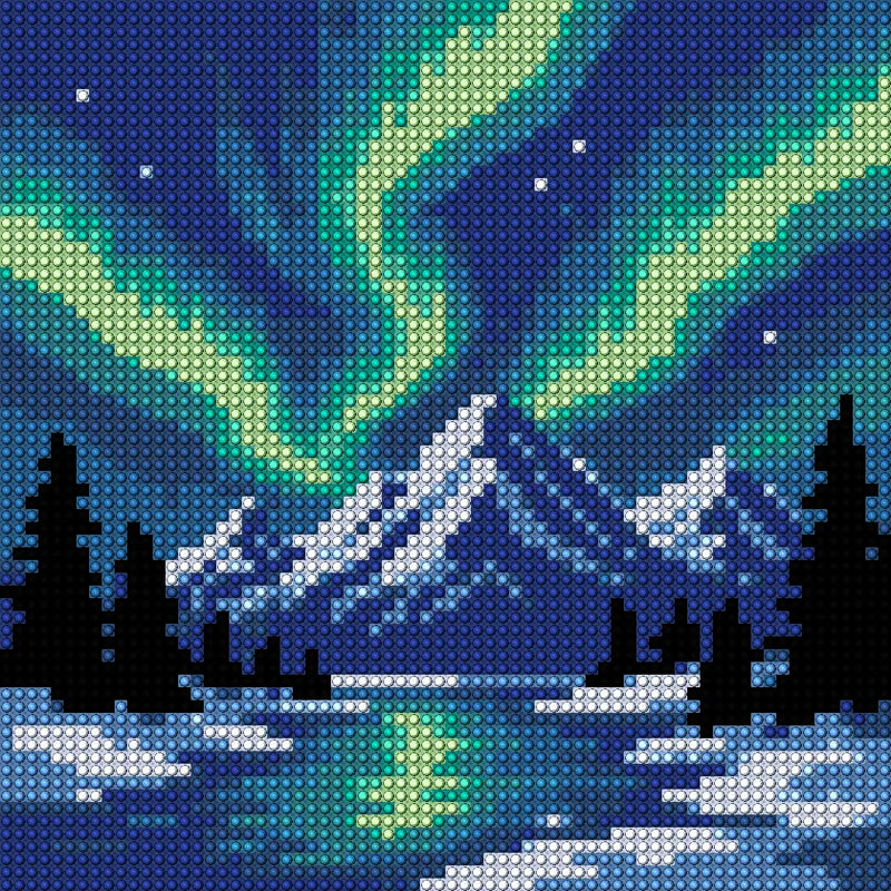 Diamond painting pattern chart - Northern Lights Peak