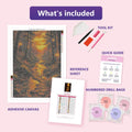 Thumbnail for Stone Path 50x70cm diamond painting kit contents: adhesive canvas, color chart, tools and diamond bags