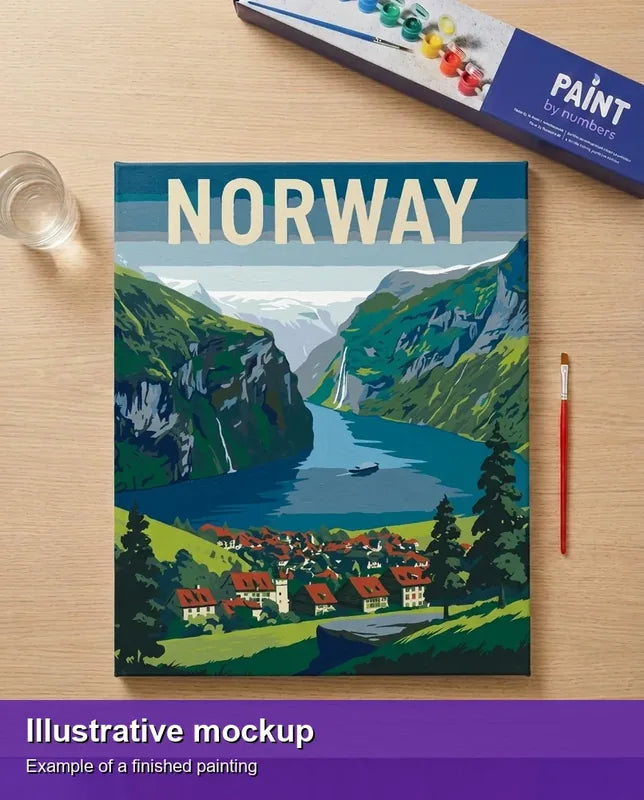 Illustration of the completed paint by numbers - Norway Travel Poster 40x50cm